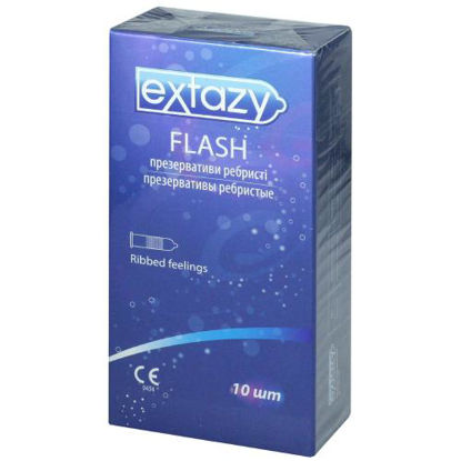Світлина Презервативи латексні зі змазкою Extazy Flash (Екстезі Флеш) ребристі №10
